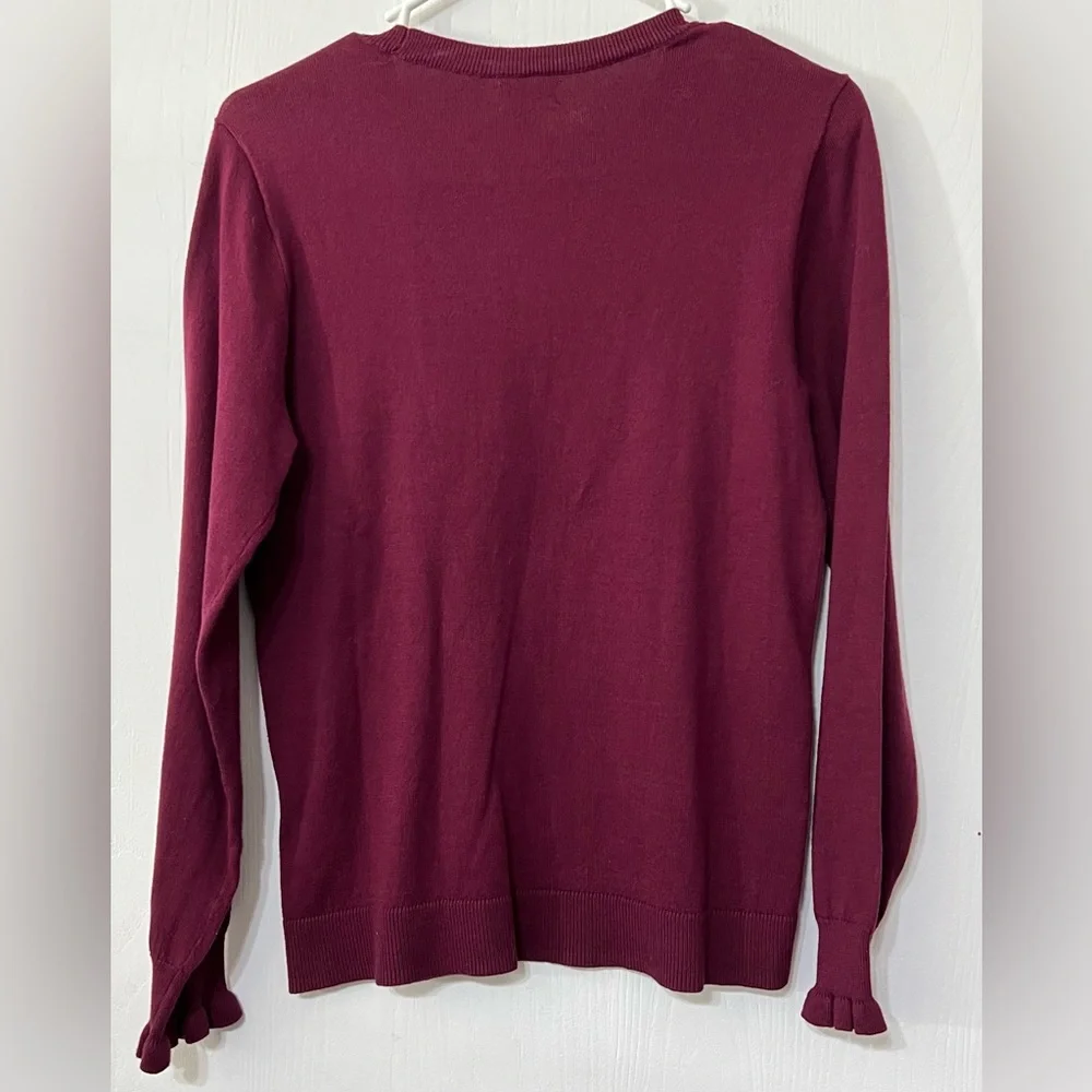 J. Crew Rhinestone Ruffle Sweater Burgundy